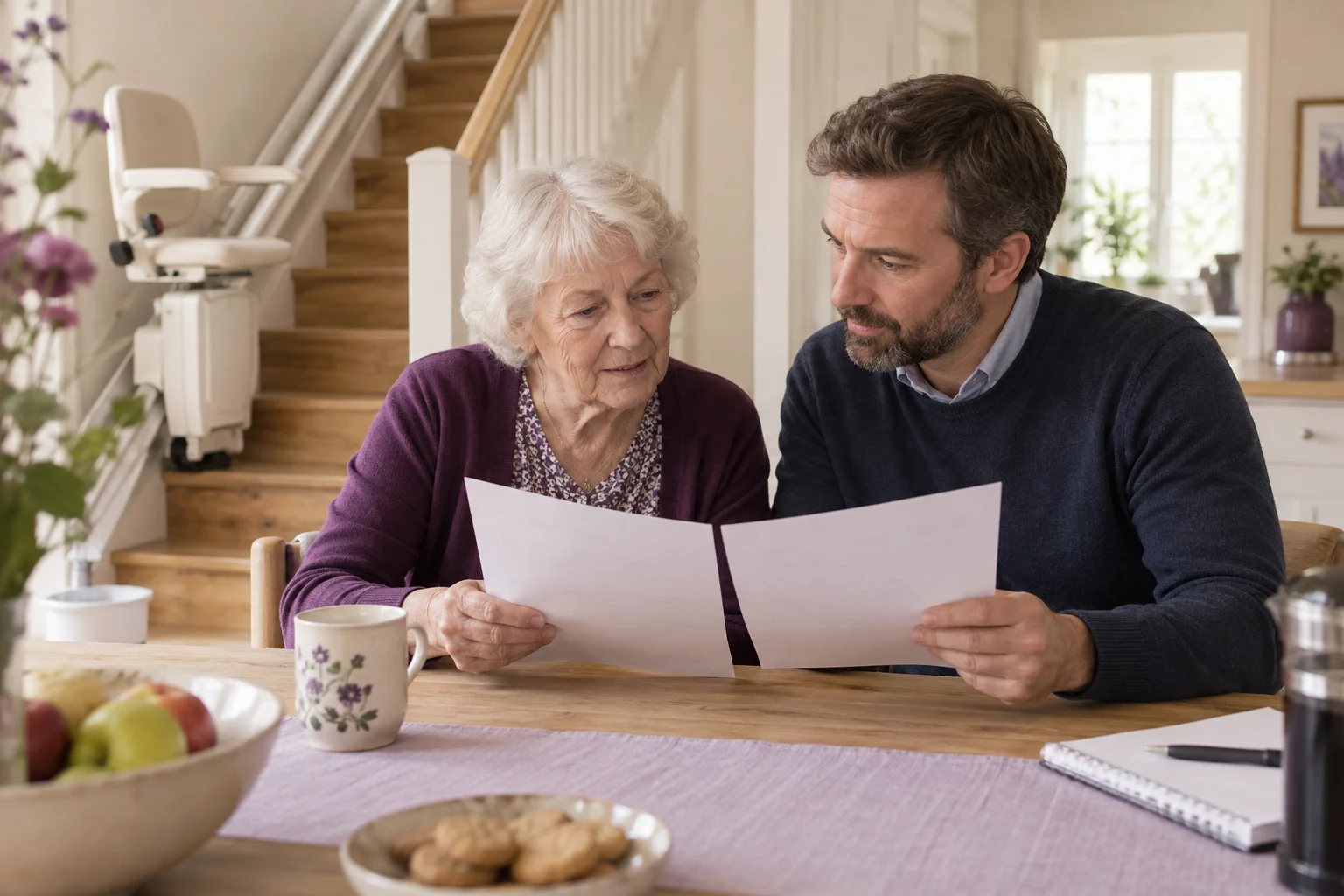 Illustration générée : un parent et son fils comparant des documents de devis.